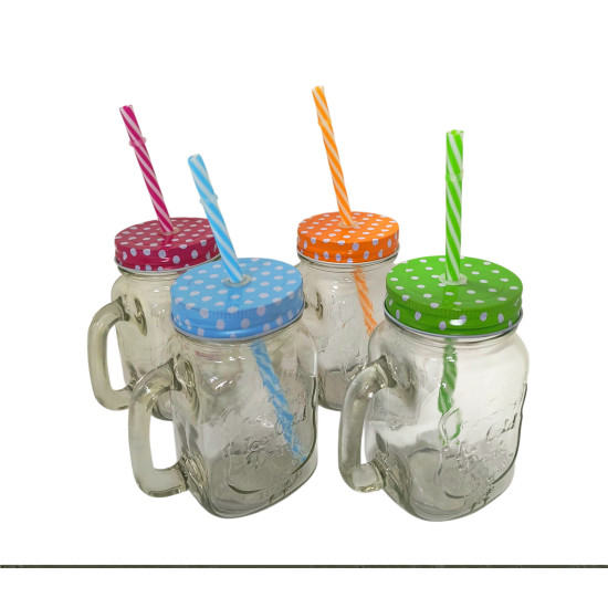 Kubek szklany kwadrat 450 ml + rurka *2617