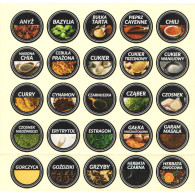 Etykiety kolorowe na przyprawy fi37 - 80szt