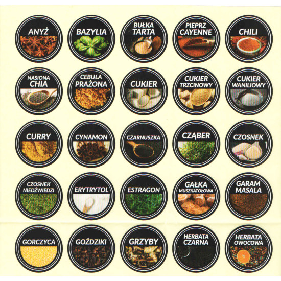 Etykiety kolorowe na przyprawy fi37 - 80szt