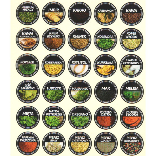 Etykiety kolorowe na przyprawy fi37 - 80szt