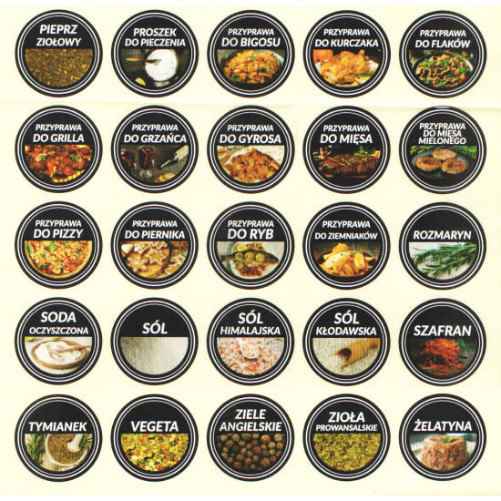 Etykiety kolorowe na przyprawy fi37 - 80szt