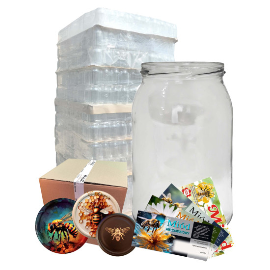 Słoik 0,9L 900ml slim - paleta 1056 szt. +wieczka +etykiety pszczelarskie
