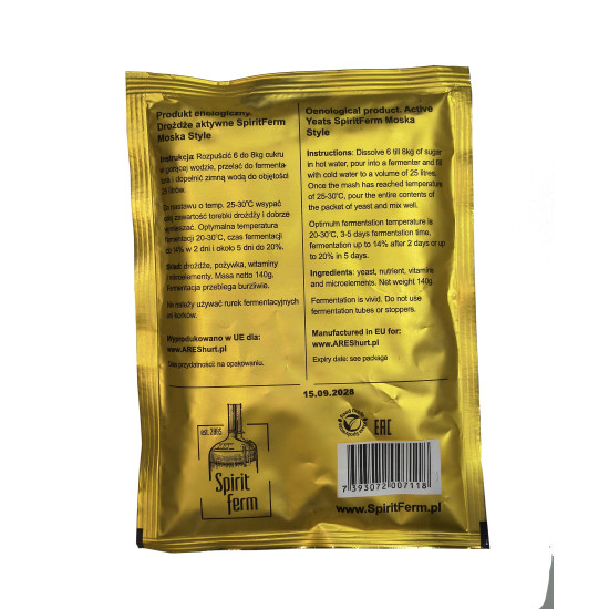 Drożdże gorzelnicze SpiritFerm Moska Style 20 % 140 g