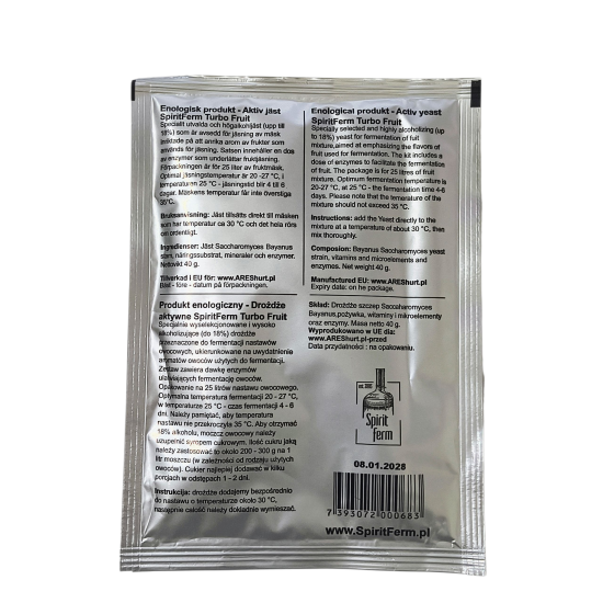 Drożdże gorzelnicze SpiritFerm Turbo Fruit 40 g Drożdże gorzelnicze SpiritFerm Turbo Fruit 40 g